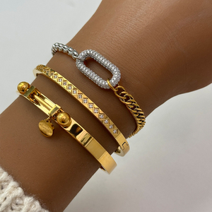 Vòng cổ nhiều lớp mạ vàng 18k hai màu, charm hình oval zircon, thép không gỉ chống nước, dành cho nhà thiết kế thời trang YF3751 - Product Image 6