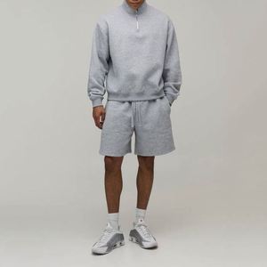 Wholesale <b>Men</b> Solid Heather <b>Grey</b> Quarter Zip Pullover Stand Collar Oversized Drop Shoulder Daily Sport <b>Sweatshirt</b> Top - Product Image 4