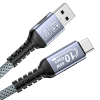Kabel USB-A ke C USB 3.2 Gen2 10Gbps 65W 3A Pengisian Cepat Paduan Aluminium untuk Komputer & Ponsel