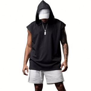 French 0.7 Cotton 0.3 Polyester Quality Best Short Embroidery Fabric <strong>Sleevless</strong> <strong>Hoodies</strong> with Custom Drawstrings Designs - Product Image 1