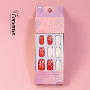 Forsense presse sur ongles ensembles avec colle et lime à ongles faux ongle court vente en gros court ovale flocon de neige pré collé ongles conseils conception - Product Image 3