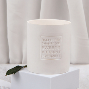 Fashionable white matte ceramic candle jar storage canister container vessel with logo Imprint