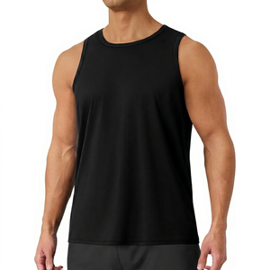 Camiseta sin mangas para hombre, negra, cuello redondo, de secado rápido, tejida en poliéster, color sólido, informal, para fitness. - Product Image 1