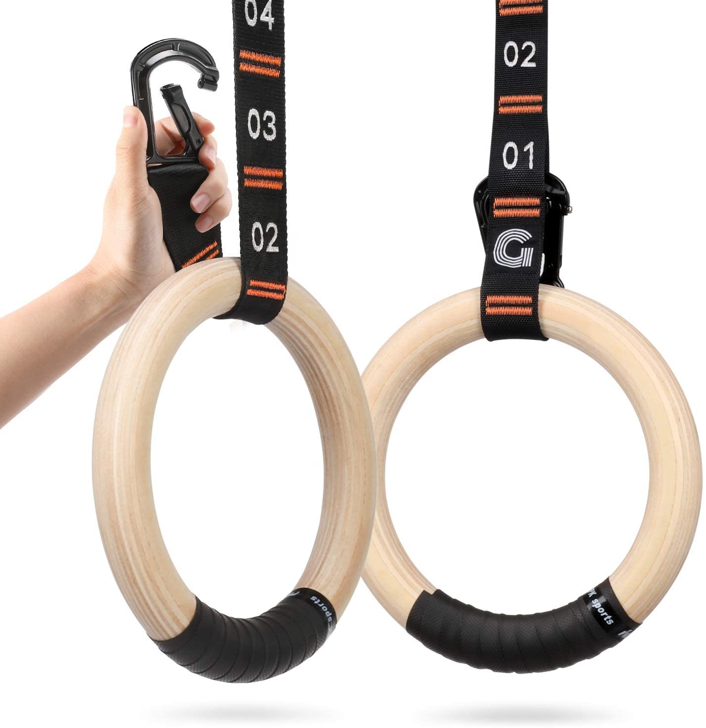 Custom Wooden Gymnastic Rings with Adjustable Number Straps Pull Up Non-Slip Rings for Cross fit training