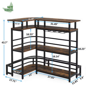 Mobile Bar Moderno a L con 4 Ripiani e 4 Portabicchieri, Unità Bar per Soggiorno, Uso Domestico e Commerciale - Product Image 2