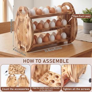 Estante de Almacenamiento de Huevos de Madera de Tres Niveles, Color Marrón Claro, Apilable, para la Cocina, para Preservar la Frescura de los Huevos - Product Image 5