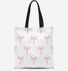 Sac shopping en toile de coton recyclable avec logo personnalisable imprimé et design nœud rose rétro - Product Image 2