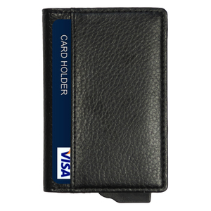 CardHoda Aluminum Card Holder Short <b>Wallet</b> Genuine Leather <b>RFID</b> <b>Blocking</b> Fold Closure Minimalist Style Unisex - Product Image 3