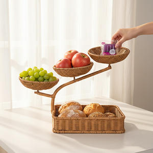 Corbeille à fruits rectangulaire en rotin multi-niveaux marron, écologique, pour le rangement et la présentation, idéale pour le salon, le bureau, les collations et les bonbons - Product Image 4