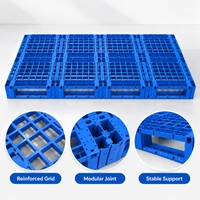 Palettes en plastique robustes modulaires à emboîtement pour la logistique d'entrepôt, plateforme de stockage empilable