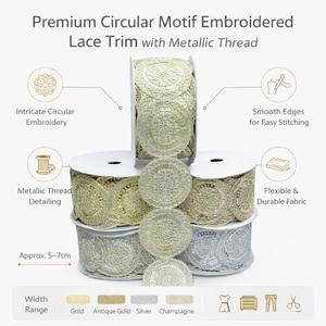 Premium Circular Motif Embroidered Rhinestone Lace Trim with Metallic <b>Thread</b> for Garments Shoes Wedding Decor - Product Image 6