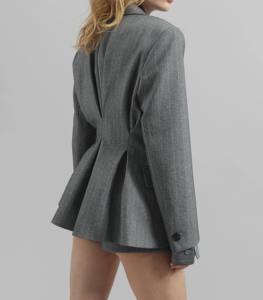 Blazer en velours rayé à double boutonnage avec broderie - Gris chiné infroissable - Product Image 2