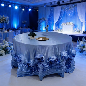 120" <strong>Large</strong> Rosette Round Satin Tablecloth Hand Embroidery Flowers Design <strong>Table</strong> <strong>Cloth</strong> - Product Image 4