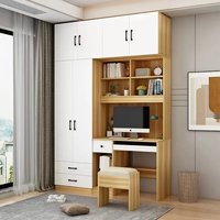 Ensemble bureau informatique et armoire intégrée en bois blanc moderne, grande capacité, écologique, avec casiers ouverts et portes pour chambre à coucher