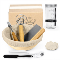 Ensemble de 7 pièces pour la fermentation du pain : panier de levain et pot en verre, accessoires de pâtisserie DIY pour la pâte à pain, boîte intérieure à cinq couches pour la levain maison