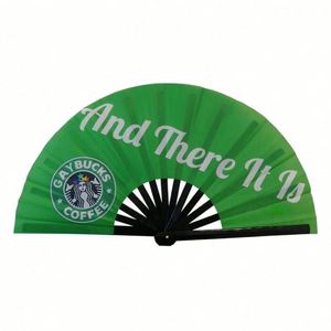 Uv Glow Rave Folding Women Large Bamboo 33Cm Chinese Style Carved Advertising Hand Held Fan Velvet <b>Bag</b> for Parties - Product Image 1