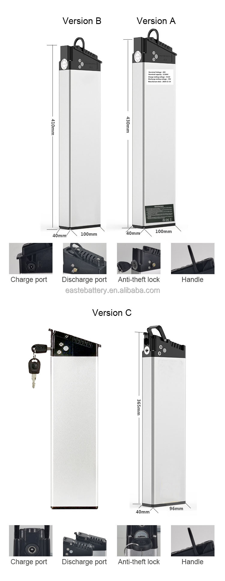 Batterie Vélo Électrique 48V Lithium-Ion 12Ah-20Ah Avec Chargeur - Pour Scooter, VAE Jusqu'à 1200W