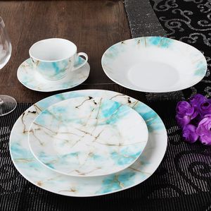 GXKC Gold Flower <span class=keywords><strong>Vajilla</strong></span> Platos de porcelana de cerámica Royal New Bone China Dinner Sets <span class=keywords><strong>Vajilla</strong></span> de lujo - Product Image 5
