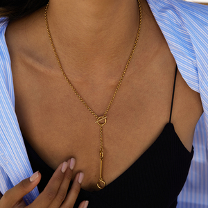 Collana a <span class=keywords><strong>Y</strong></span> J&<span class=keywords><strong>D</strong></span> da Donna in Acciaio Inossidabile Placcato Oro 18K, Impermeabile, Anti-Ossidazione, Delicata e alla Moda - Product Image 4