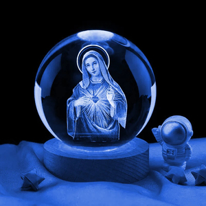 Honor of Crystal, Bola de Cristal con Grabado Láser 3D de la Virgen María, con Base LED y Función Giratoria, Regalos Religiosos Pintados a Mano - Product Image 3