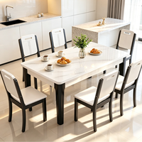 Mesa de Comedor Moderna de Roble Ecológico, Mesa de Comedor de Madera, Mesa de Comedor de Cocina de Piedra Sinterizada con Capacidad para 6 Personas
