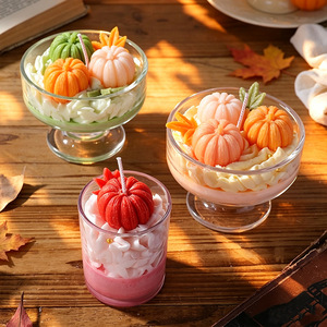 Vela Aromática con Aroma a Calabaza en Vaso de Vidrio Esmerilado, Decoración de Escritorio para Halloween con Ambiente Otoñal - Product Image 1