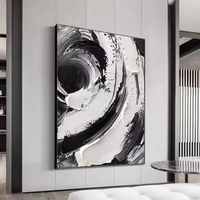 Sens moderne du luxe abstrait peint à la main peinture à l'huile noir et blanc 3D vague peinture décoration murale Art