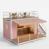 20ft Lüks Çift Katlı Konteyner Bar Prefabrik Modüler Ticari Konteyner Kiosk Çatı Katlı