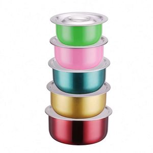 Juego de Ollas de Cocina Metálicas Portátiles Ecológicas de 5 Piezas para Exteriores, Clásicas con Tapas, para Almacenamiento de Granos en la Cocina - Product Image 1