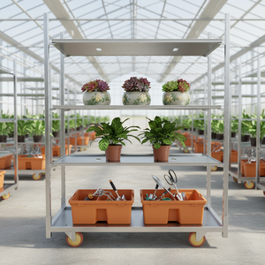 <span class=keywords><strong>Chariot</strong></span> à fleurs danois avec étagère amovible, <span class=keywords><strong>chariot</strong></span> à quatre roues en acier, capacité de 100 kg, outils d'extérieur, personnalisable OEM - Product Image 2