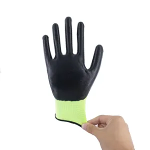 13G Hi-Vis sarung tangan kerja nitril hitam poliester kuning selesai tahan aus nitril