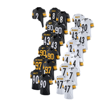 Maillot de football personnalisable en gros, anti-bactérien, Pittsburgh Game Jersey 90 T.J. Watt 8 Aaron Rodgers 43 Troy Polamalu, noir, coutures apparentes sur le devant