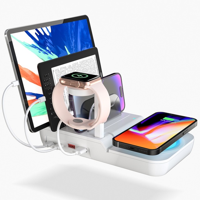 Multiple Desktop Charging Station Dock Charger with Wireless Fast 15W Output Power Holder