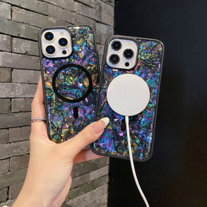 เคสโทรศัพท์แม่เหล็กกันลื่น TPU + TPE เคสโทรศัพท์แม่เหล็กสีดำขาวพร้อมเลเซอร์สีดำสำหรับ <span class=keywords><strong>iPhone</strong></span> 16 PRO MAX 15 14 13 PRO MAX - Product Image 4