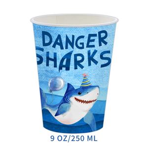 Assiettes et gobelets en papier jetables personnalisés sur le thème des requins colorés pour les anniversaires d'enfants, fournitures de fête en gros - Product Image 4
