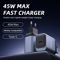 Adaptateur de voyage 45W PD à port Type-C unique, ignifuge, super rapide, avec prise UK pour téléphone portable, ordinateur portable et écouteurs