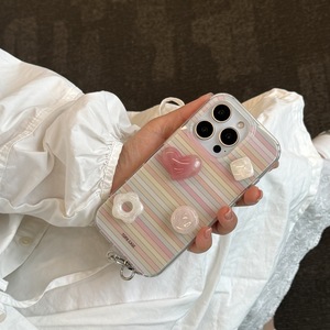 เคสโทรศัพท์ลายทางสีสันสดใส ประดับหัวใจ 3 มิติ ดอกไม้ และอัญมณี สำหรับ iPhone 17 Pro Max 16 15 14 สำหรับผู้หญิง - Product Image 3
