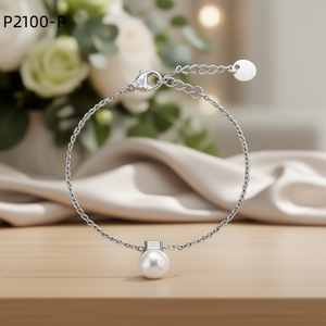 Amy Amy Pearl <b>Bracelet</b> 925 Silver Faux Pearl Round White Minimalist Chain Link Women's Everyday Wear - Product Image 2