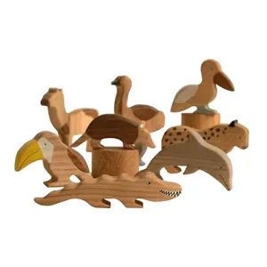 木制雕刻南美动物游戏套装玩具动物装饰工艺鸵鸟大嘴鸟海豚犰狳鹈鹕