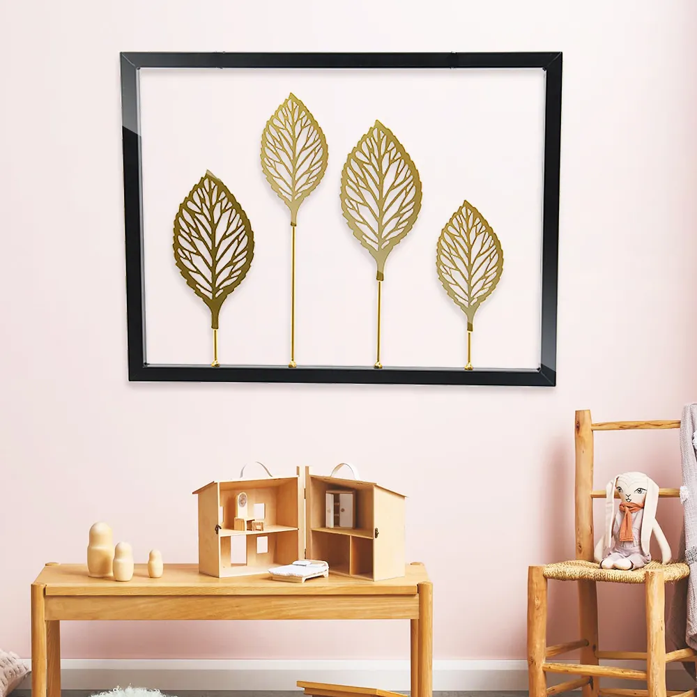 44*55cm4 hollow leaves black border wall decor Modern living room bedroom golden wall art decoration