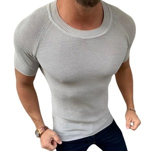 Suéter de Punto para Hombre, Color Sólido, Corte Ajustado, Manga Corta, Primavera Verano, Ropa Juvenil, Gris, Negro, Blanco, Tallas M, L, XL, XXL - Product Image 5