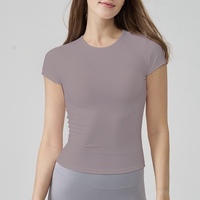T-shirt de sport moulant à manches courtes pour yoga et course à pied, amincissant, respirant, haute élasticité, pour le fitness