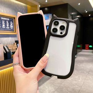 Funda de acrílico transparente de cobertura total con diseño de orejas de gato para iPhone 17, 16 Pro, funda protectora transparente, 15 de silicona. - Product Image 1