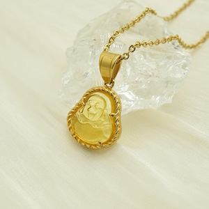 Nuova Collana con Ciondolo Buddista in Acciaio Inox Placcato Oro 18K, Design <span class=keywords><strong>Buddha</strong></span> Maitreya con Pietre in Vetro Colorato - Product Image 6