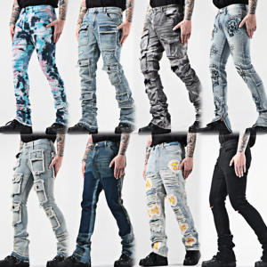 Pantalones de moda raspados <span class=keywords><strong>con</strong></span> agujeros <span class=keywords><strong>rotos</strong></span> para hombre, pantalones <span class=keywords><strong>vaqueros</strong></span> elásticos salpicados <span class=keywords><strong>con</strong></span> <span class=keywords><strong>pintura</strong></span>, pantalones de mezclilla, moda de calle alta - Product Image 5