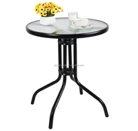 Petite table de bistrot ronde, table de salle à manger d'extérieur, table de patio, plateau en verre, table de balcon avec verre trempé