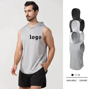 2024 Summer Muscle Fit Men's Workout Hooded Tank Tops Bodybuilding Muscle Shirts Men Sleeveless Gym Hoodie Tank Top
