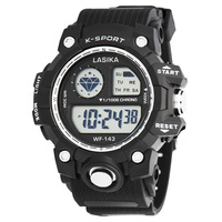 Jam Tangan Digital Unisex LASIKA W-F143 K-Sport Berkualitas Tinggi Tahan Air 3BAR Lampu Latar LED Alarm Kronograf Stopwatch TPU
