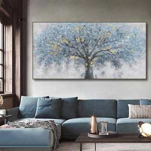 SQ pintado a mano paisaje abstracto pintura al óleo moderno gris <span class=keywords><strong>azul</strong></span> Árbol <span class=keywords><strong>de</strong></span> <span class=keywords><strong>la</strong></span> <span class=keywords><strong>vida</strong></span> arte <span class=keywords><strong>de</strong></span> <span class=keywords><strong>la</strong></span> pared pintura al óleo para decoración para sala <span class=keywords><strong>de</strong></span> estar - Product Image 3
