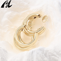 À la mode 3 rangées cercle or brillant boucles d'oreilles en forme de C multicouche creux Tube minimaliste multicouche cerceau bijoux